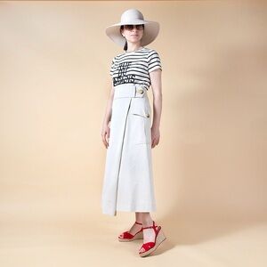 NWT Maison Common Pleated Belted Linen Blend High Waist Midi Skirt